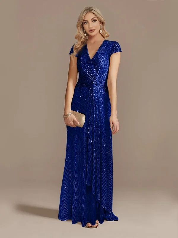 Luxury Champagne V-Neck Sequin Evening Dress Women Party Maxi Dress Beading Gowns Long Prom Cocktail Dresses Elegant Lace-Up Maxi Dress