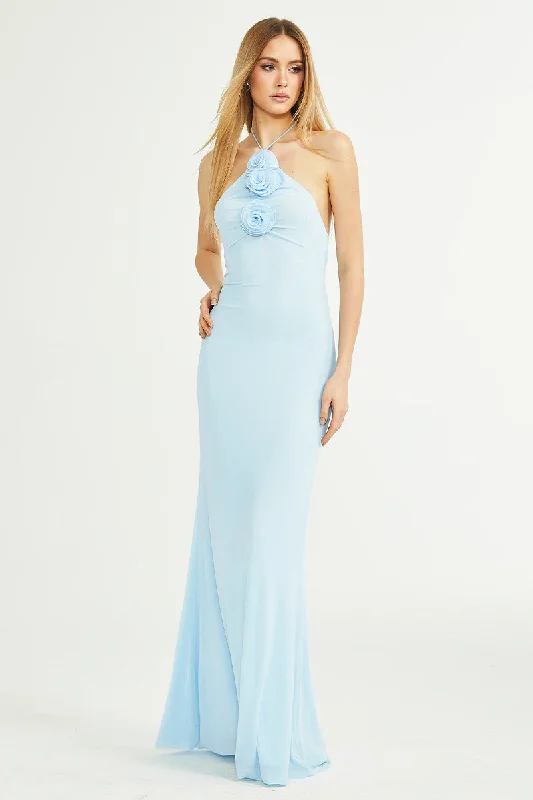 Magda Mesh Halter Neck Maxi Dress Classic Solid Maxi Dress