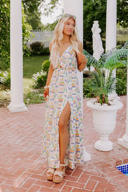 Palms Paradise Satin Maxi Dress Comfortable Casual Maxi Dress