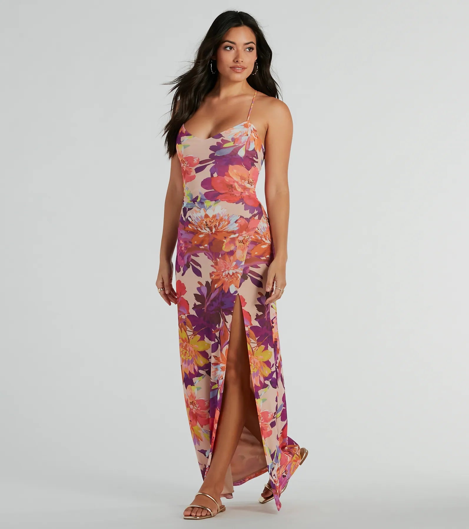 Paradise Babe Lace Up Tropical Floral Maxi Dress Cozy Longline Maxi Dress