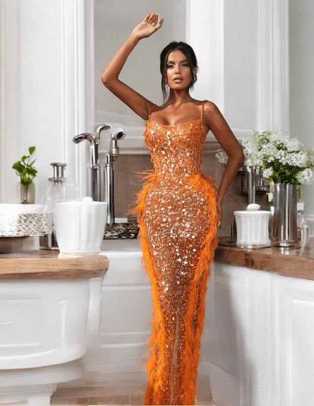 Pearl Maxi Dress Noura Couture Orange Fashionable Button-Down Maxi Dress