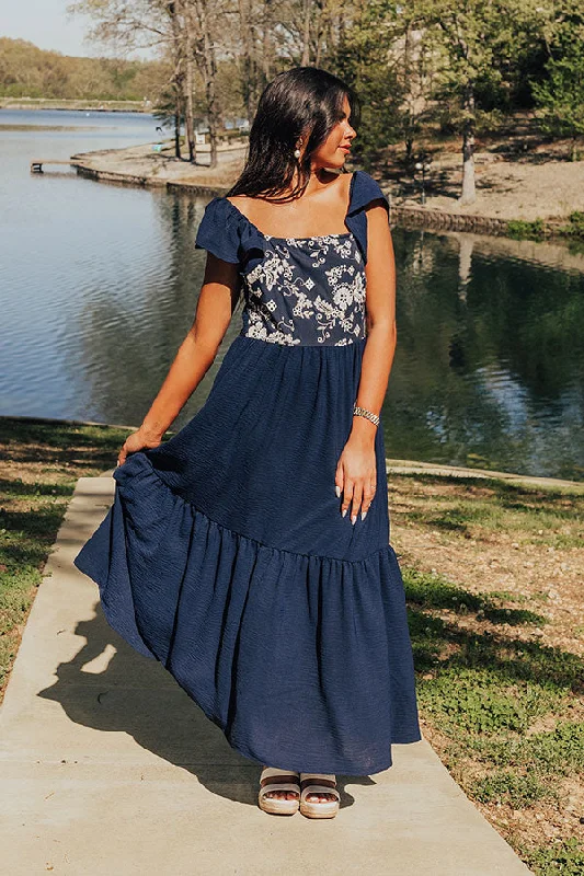 Picnic At The Park Embroidered Maxi Dress Stylish Longline Maxi Dress