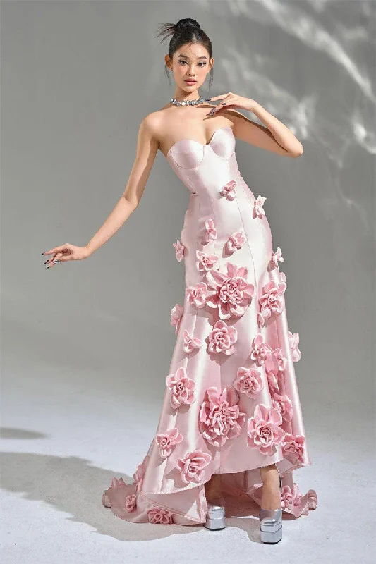 Samara 3D Floral Strapless Maxi Dress Elegant Tiered Maxi Dress