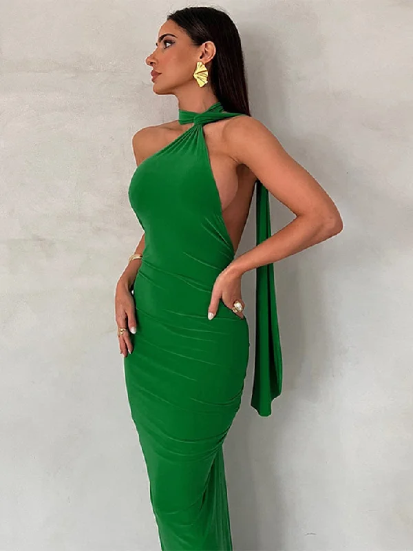 Sexy Backless Halter Fitting Buttock Maxi Dress Women Y2k Sleeveless Pleated Revelet Dress Fashion Party Club Evening Vestidos Stylish Boho Chic Maxi Dress Sexy Backless Halter Fitting Buttock Maxi Dress Women Y2k Sleeveless Pleated Revelet Dress Fashion Party Club Evening Vestidos Stylish Boho Chic Maxi Dress