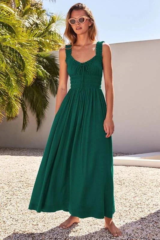 SLEEVELESS RUCHED MAXI DRESS Fashionable High-Low Maxi Dress