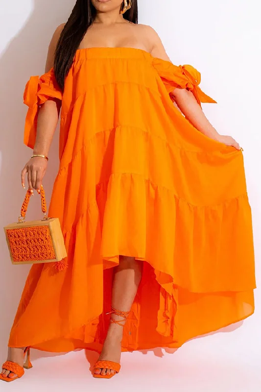 Solid Color Pretty Flowy Tiered Ruffle Maxi Dress Stylish Empire Waist Maxi Dress