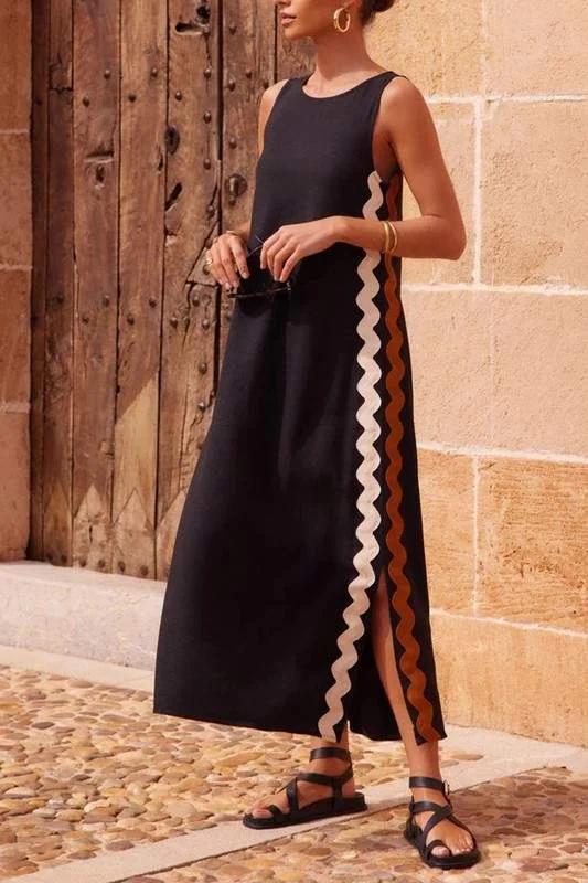 SOLID PATCHWORK MAXI DRESS Comfortable Casual Maxi Dress