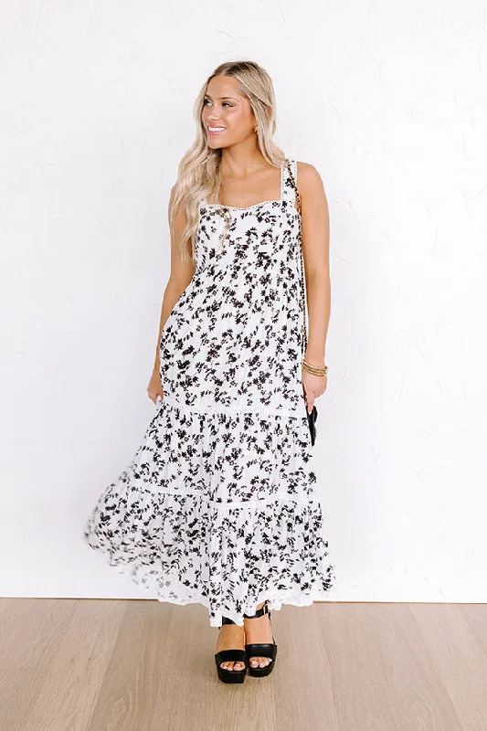 Southern Charm Floral Maxi Dress in White Elegant Sleeveless Maxi Dress