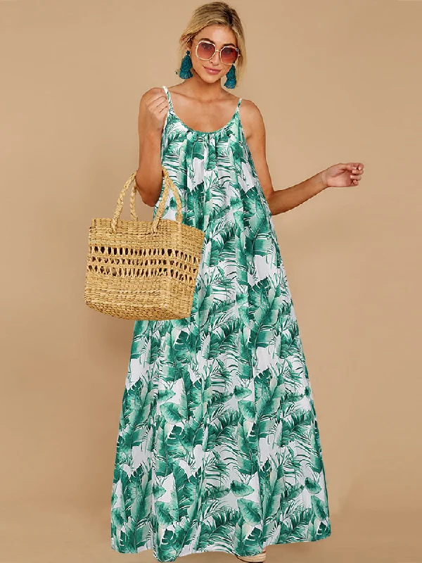 Spaghetti Strap Sleeveless Long Leaf Print Maxi Dress Cozy Spaghetti Strap Maxi Dress Spaghetti Strap Sleeveless Long Leaf Print Maxi Dress Cozy Spaghetti Strap Maxi Dress