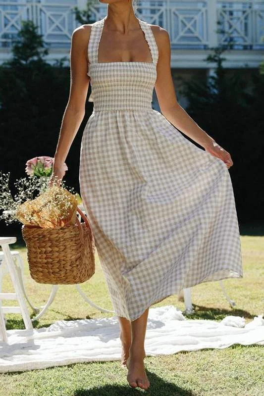 SQUARE NECK RUCHED MAXI DRESS Classic Solid Maxi Dress