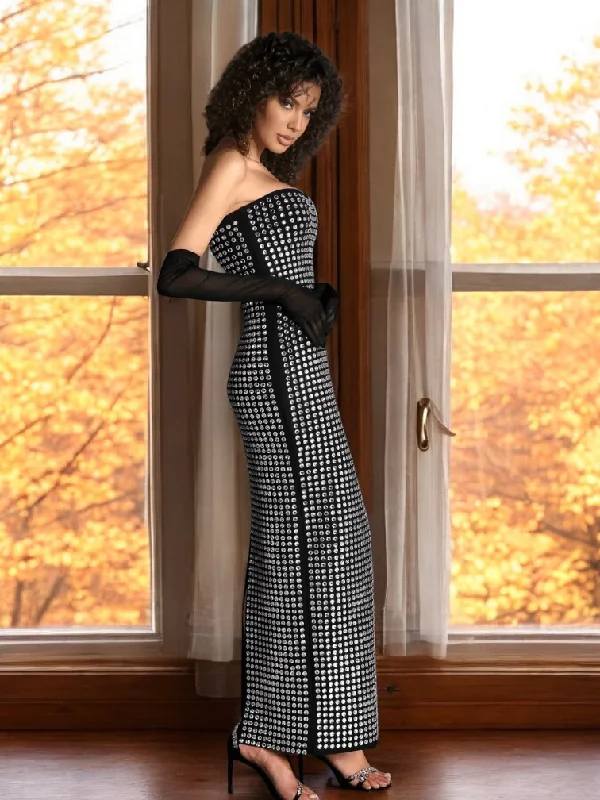 Strapless Design Crystal Maxi Dress Cozy Ribbed Maxi Dress