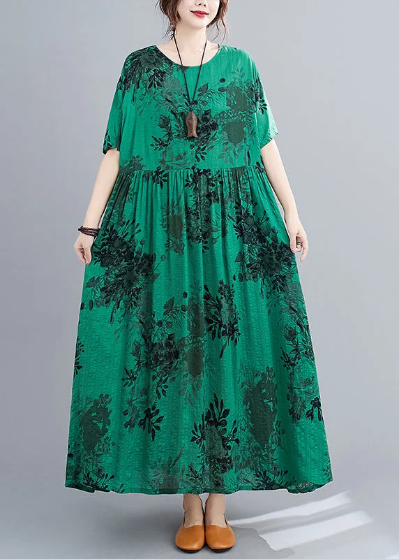 Style Green O-Neck Patchwork Maxi Dress Short Sleeve Trendy Maxi Dress with Lace