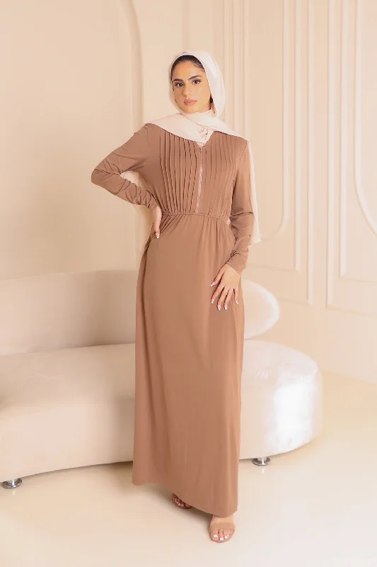 Tan Pleated Spandex Maxi Dress Fashionable Asymmetrical Maxi Dress
