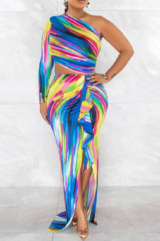 Tie Dye Striking Asymmetric Maxi Dress Trendy Printed Maxi Dress