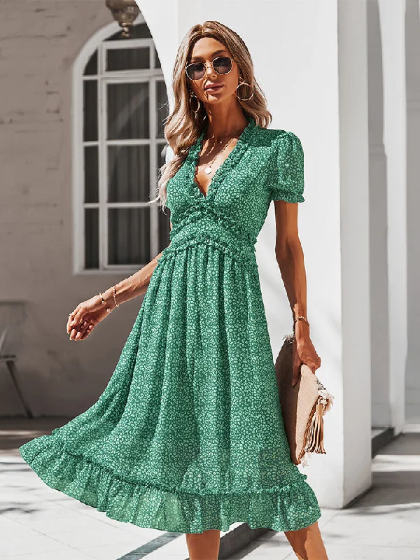V Neck High Waist Short Sleeve Swiss Dot Maxi Dress Fashionable Halter Neck Maxi Dress V Neck High Waist Short Sleeve Swiss Dot Maxi Dress Fashionable Halter Neck Maxi Dress