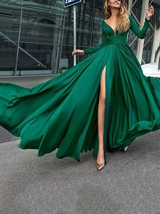 V Neck Long Sleeve Split Party Evening Maxi Dress Chic Summer Floral Maxi Dress