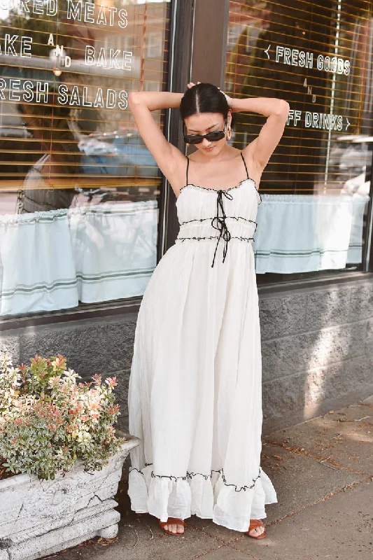 Violetta Cream Maxi Dress with Bow Detail Comfortable Satin Maxi Dress