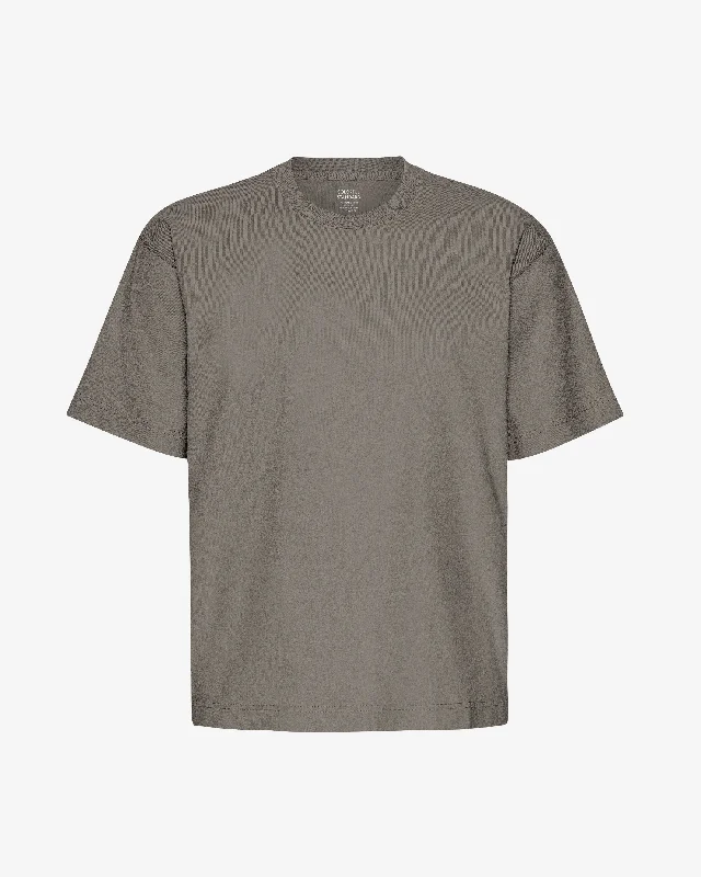 Oversized Organic T-Shirt - Misty Brown Houndstooth Herringbone Solid