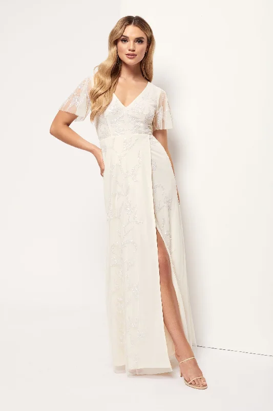 Cream Wrap Maxi Dress Stylish V-Neck Maxi Dress