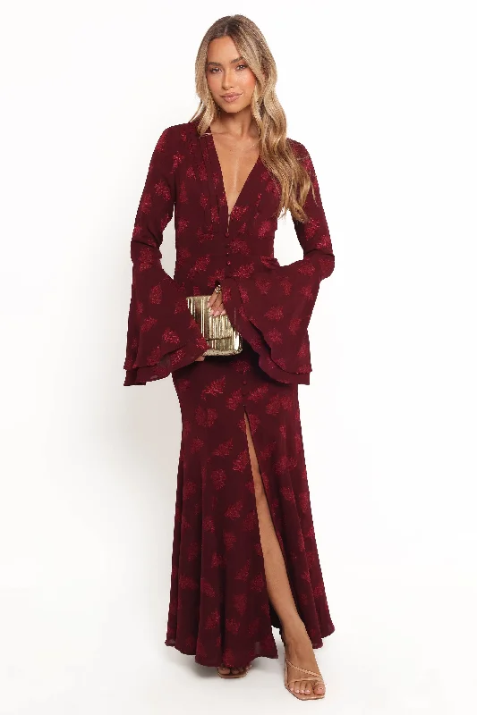 Sarey Maxi Dress - Burgundy Fashionable Halter Neck Maxi Dress