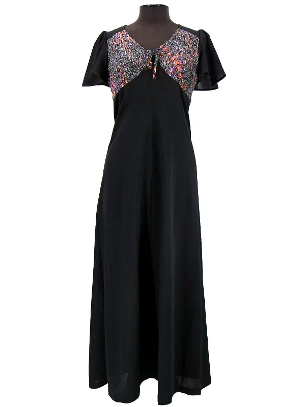 Vintage 1970s Black & Lurex Maxi Dress Comfortable Cotton Maxi Dress