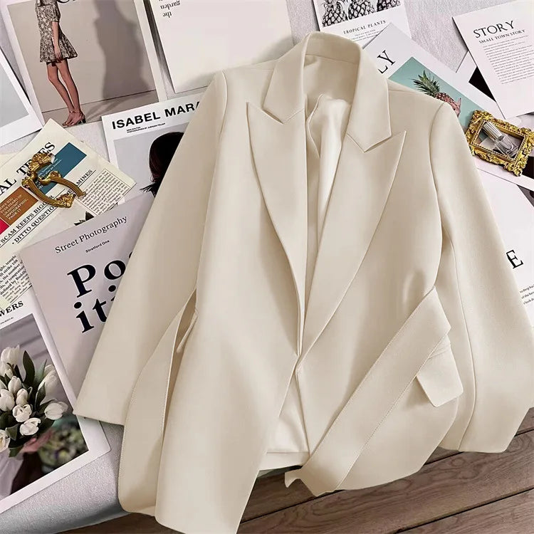 2024 Spring Autumn Suit Jacket Office Lady Fashion Elegant Commute Long Sleeve Lace Up Coat For Women 2024 Female Black Tops Zippered Front Buttoned Front Snap Front 2024 Spring Autumn Suit Jacket Office Lady Fashion Elegant Commute Long Sleeve Lace Up Coat For Women 2024 Female Black Tops Zippered Front Buttoned Front Snap Front