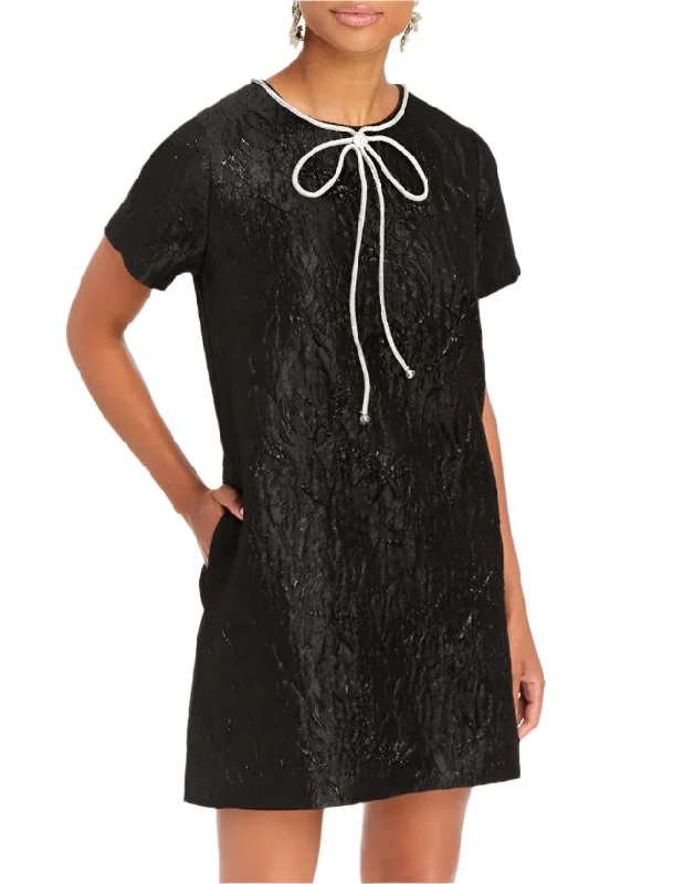 Ainslee Mini Dress in Black Metallic Jacquard Fashionable Button-Front Mini Dress