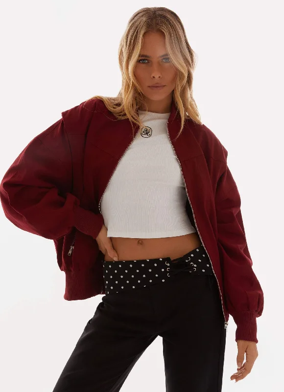 Alabama Bomber Jacket - Red Knit Fabric Woven Fabric Fleece Fabric