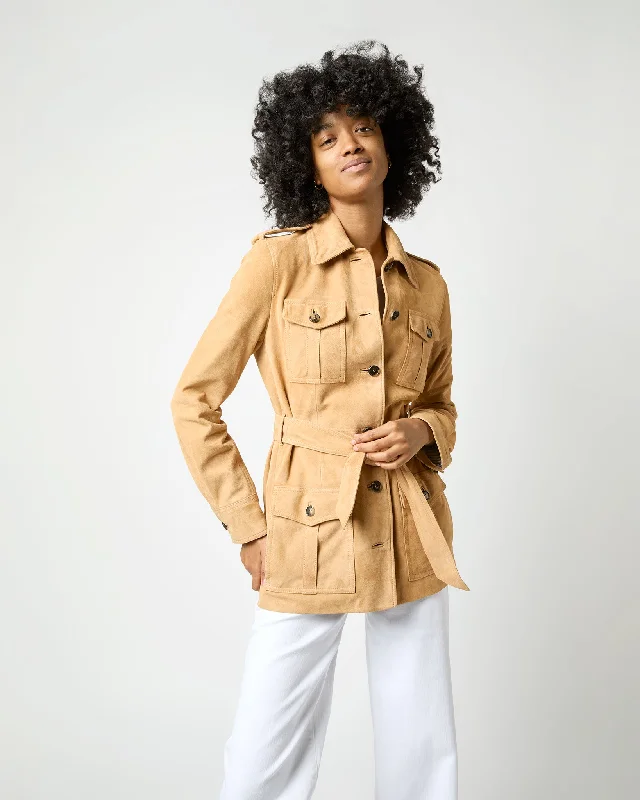 Safari Jacket in Khaki Suede Satin Jacket Silk Jacket Chiffon Jacket