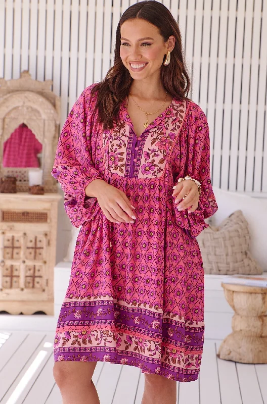 Annabella Mini Dress - Pink/Purple Elegant Velvet Mini Dress
