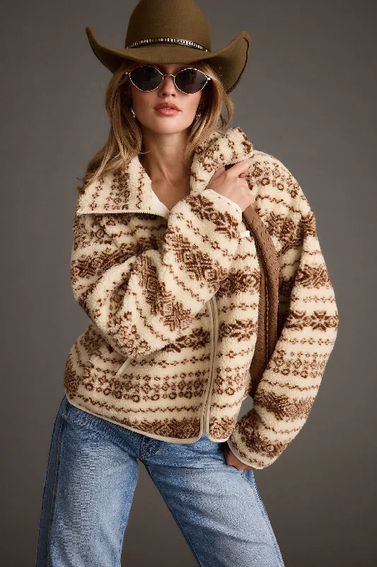 Arizona Cream Printed Sherpa Jacket Nylon Fabric Polyester Fabric Spandex Fabric