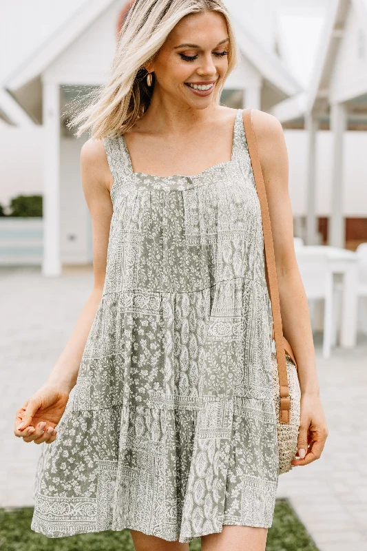 Be There For You Olive Green Mini Dress Cozy A-Line Mini Dress