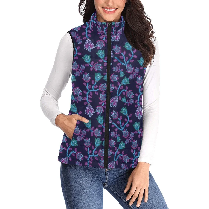 Beaded Blue Nouveau Women's Padded Vest Jacket Tiered Jacket Buttoned Jacket Zippered Jacket Beaded Blue Nouveau Women's Padded Vest Jacket Tiered Jacket Buttoned Jacket Zippered Jacket