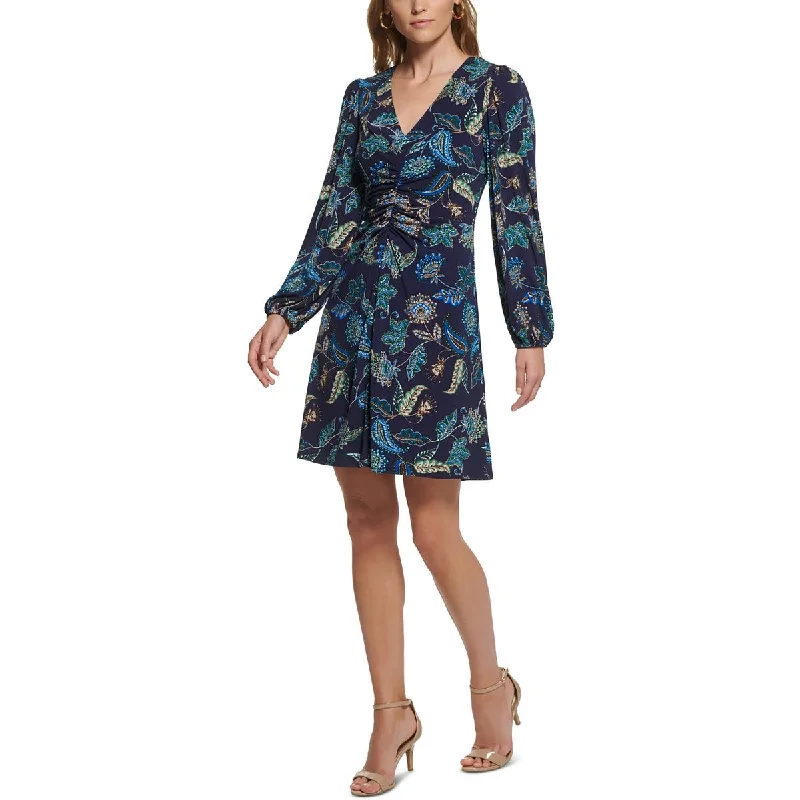 Petites Womens Jersey Mini Dress Cozy A-Line Mini Dress