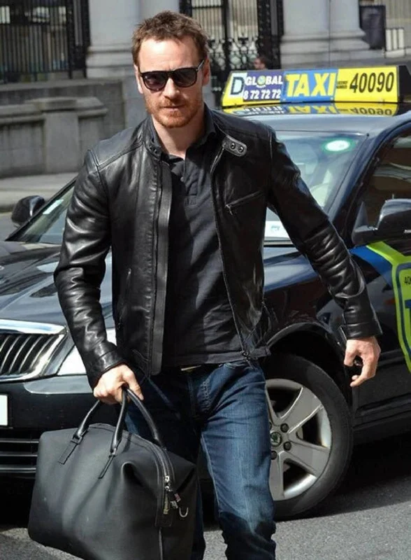Black Michael Fassbender Leather Jacket For Men | Men Celebrity Jacket Nylon Jacket Polyester Jacket Spandex Jacket