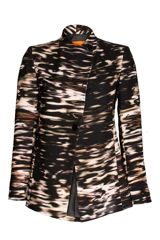 Black Print High Button Classic Jacket 9246 Faux Fur Jacket Real Fur Jacket Shearling Jacket