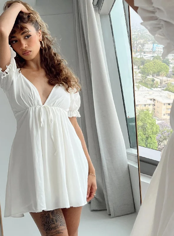 Blissful Mini Dress White Cozy Cowl Neck Mini Dress