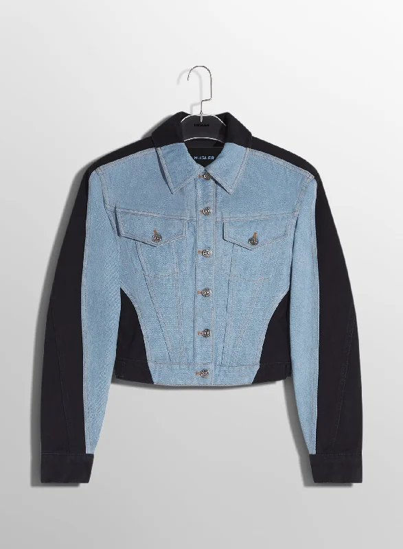 blue bi-color denim jacket Jacket Blazer Coat