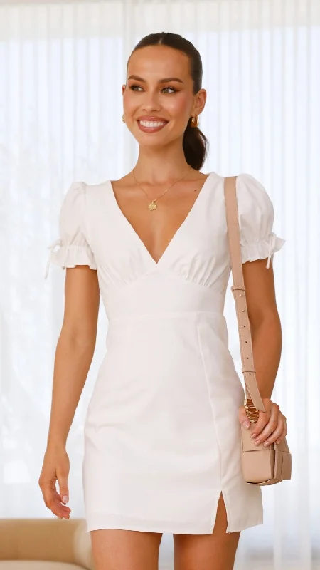 Breigh Mini Dress - White Stylish Floral Print Mini Dress