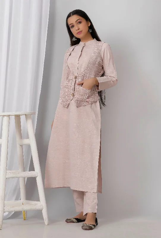 Brown Nehru Cotton Khadi Jacket Front Pockets Side Pockets Patch Pockets