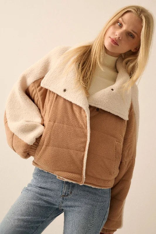 Bundle Up Sherpa Fleece-Lined Puffer Jacket Embroidered Jacket Appliqued Jacket Beaded Jacket