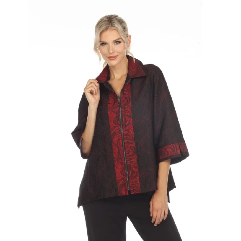 Moonlight Two-Tone Jacquard Jacket in Red- 3597 Boat Neck Shawl Collar Notched Collar Moonlight Two-Tone Jacquard Jacket in Red- 3597 Boat Neck Shawl Collar Notched Collar