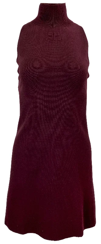 Courrèges Jacquard Interlock Mini Dress in Burgundy Classic Striped Mini Dress