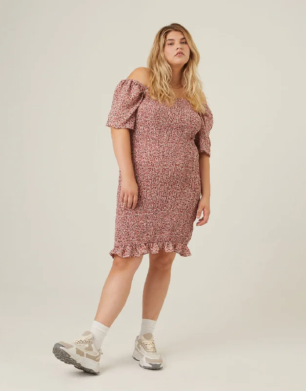 Plus Size Smocked Chiffon Mini Dress Cozy Cowl Neck Mini Dress