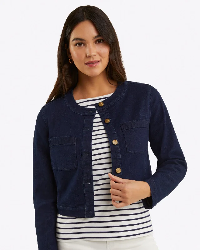 Collarless Jacket in Stretch Denim Mesh Jacket Canvas Jacket Denim Jacket