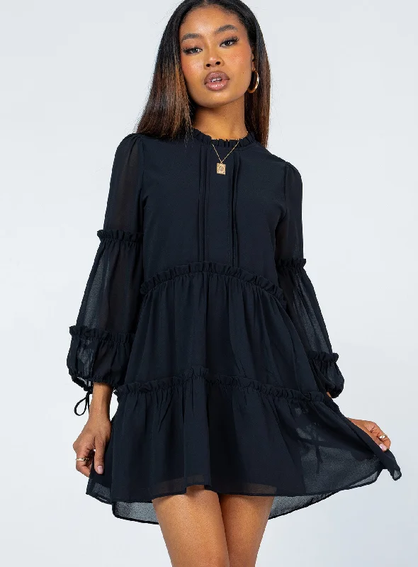 Eden Bloom Mini Dress Black Stylish Spaghetti Strap Mini Dress