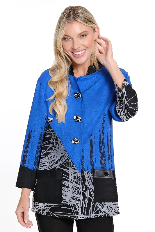Faux Knit Suede Jacket - Cobalt Ribbed Jacket Pleated Jacket Ruffled Jacket