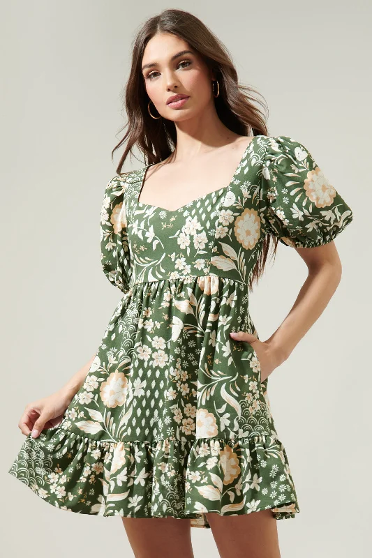 Fernwood Floral Evy Sweetheart Mini Dress Classic Floral Print Mini Dress