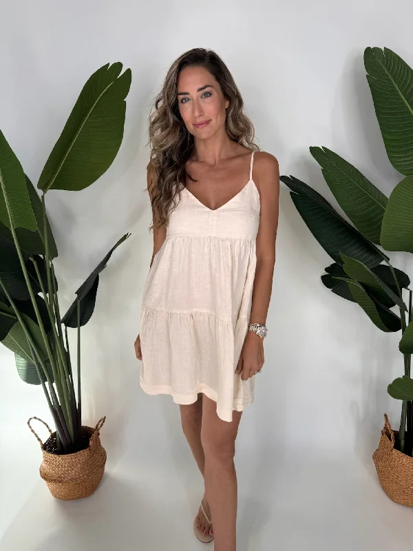 Fresh Laundry Spaghetti Strap Linen Mini Dress Trendy Crossover Mini Dress