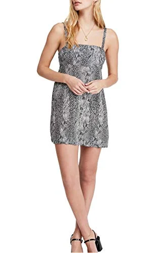 Free People Intimately Women's Animal Print Open Back Mini Dress B/W XS Black Trendy Denim Mini Dress